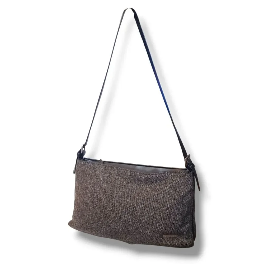 Vintage Capezio Herringbone Canvas Shoulder Bag-Adjustable Straps-Black-Gray